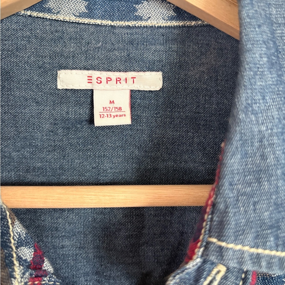 Esprit Girls Embroidered Denim Button Front Shirt | Western Boho Top | Youth Den - Picture 4 of 7